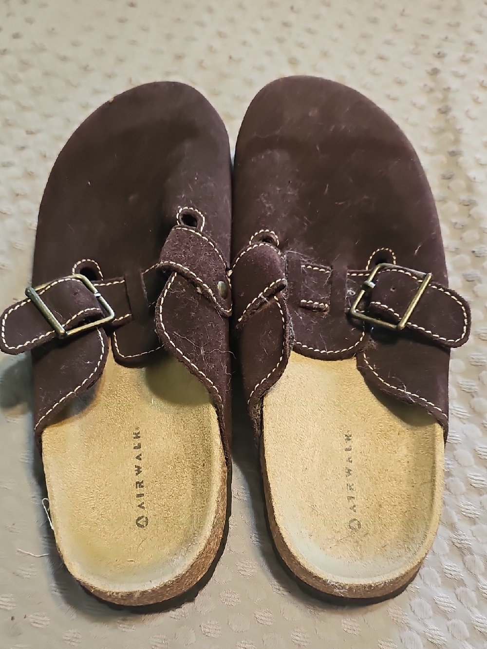Airwalk Dark Brown Suede Buckle Slide Sandals